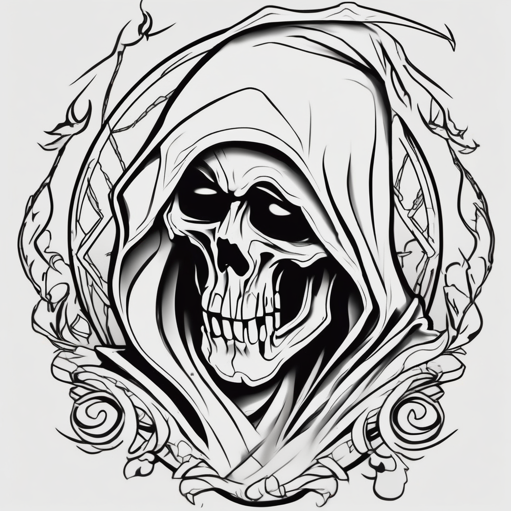 full sleeve grim reaper floral sleeve tattoo, AI-generated Cartoon tattoo design